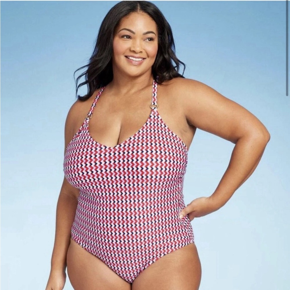 Kona Sol Women's Plus One Piece Swimsuit Red,White and Blue Size 20 NWT